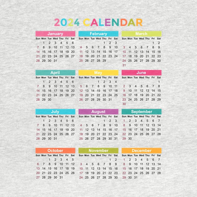 Colorful Minimalist Vertical 2024 Calendar by Jasmine Anderson